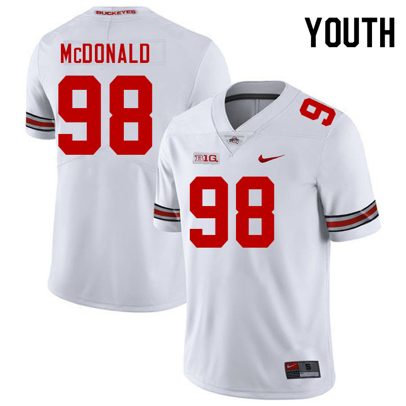 Ohio State Buckeyes Kayden McDonald Youth #98 Authentic White College Football Jersey 2404SQOJ2